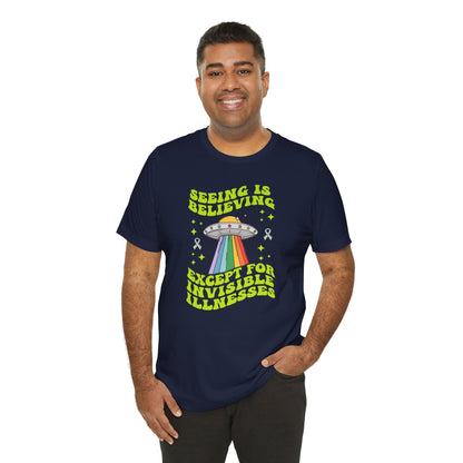 Invisible Illness Awareness Shirt – Retro Rainbow UFO Graphic Tee Charity Shirt, Unisex, Gift for Supporters, Fundraising Apparel