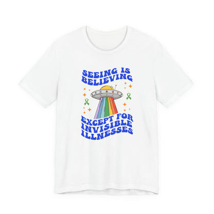 Invisible Illness Awareness Shirt – Retro Rainbow UFO Graphic Tee Charity Shirt, Unisex, Gift for Supporters, Fundraising Apparel