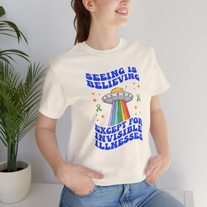 Invisible Illness Awareness Shirt – Retro Rainbow UFO Graphic Tee Charity Shirt, Unisex, Gift for Supporters, Fundraising Apparel