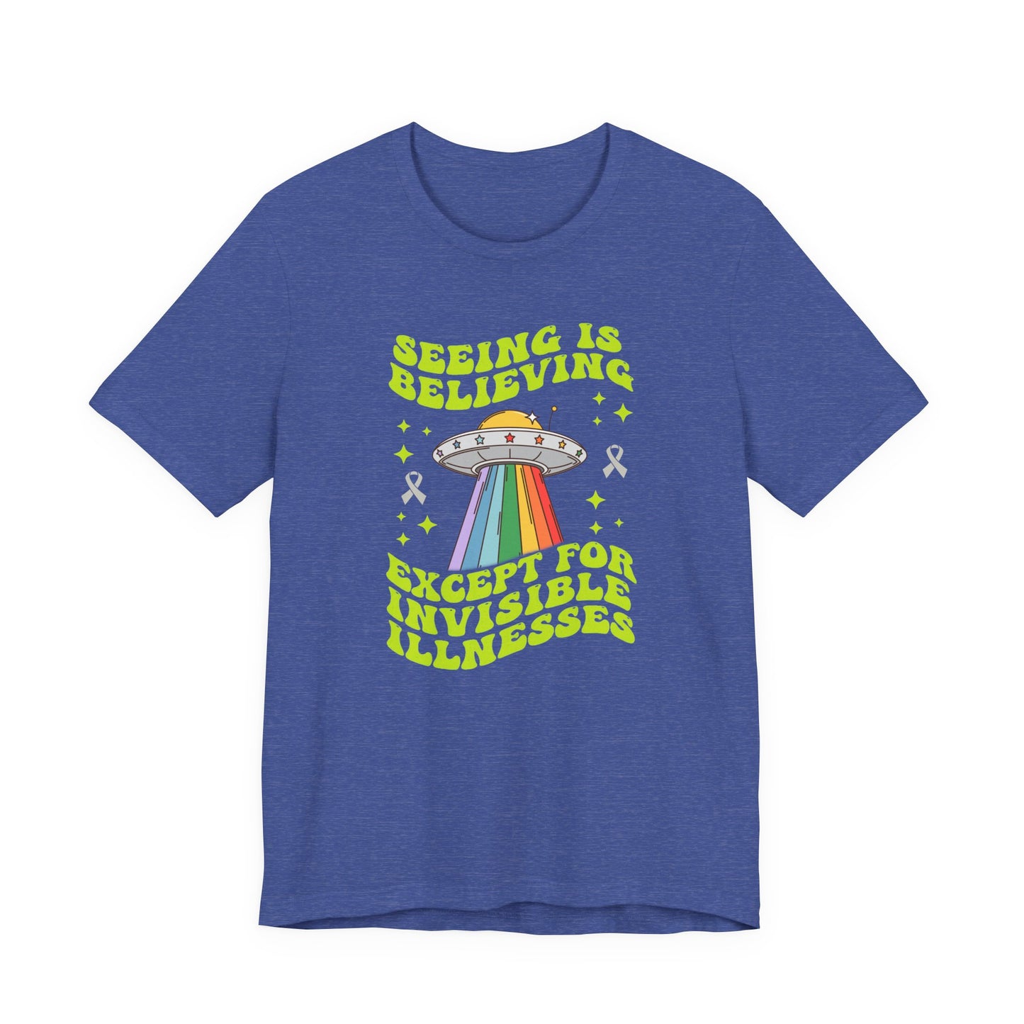 Invisible Illness Awareness Shirt – Retro Rainbow UFO Graphic Tee Charity Shirt, Unisex, Gift for Supporters, Fundraising Apparel