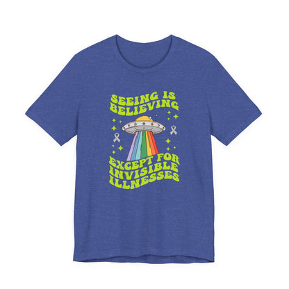 Invisible Illness Awareness Shirt – Retro Rainbow UFO Graphic Tee Charity Shirt, Unisex, Gift for Supporters, Fundraising Apparel