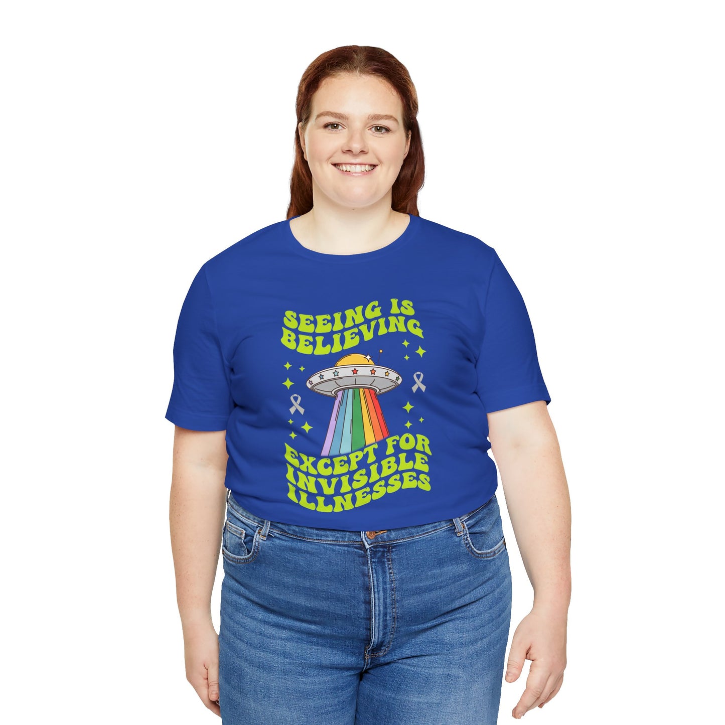 Invisible Illness Awareness Shirt – Retro Rainbow UFO Graphic Tee Charity Shirt, Unisex, Gift for Supporters, Fundraising Apparel
