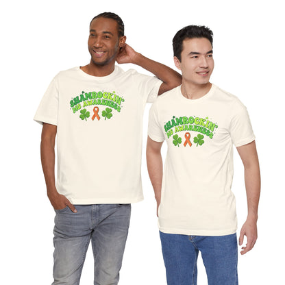 Shamrockin' MS Awareness T-Shirt - Groovy St. Patrick’s Day Multiple Sclerosis Warrior Shirt - Retro Spoonie Orange Ribbon Tee - Lucky Shamrock Awareness Gift