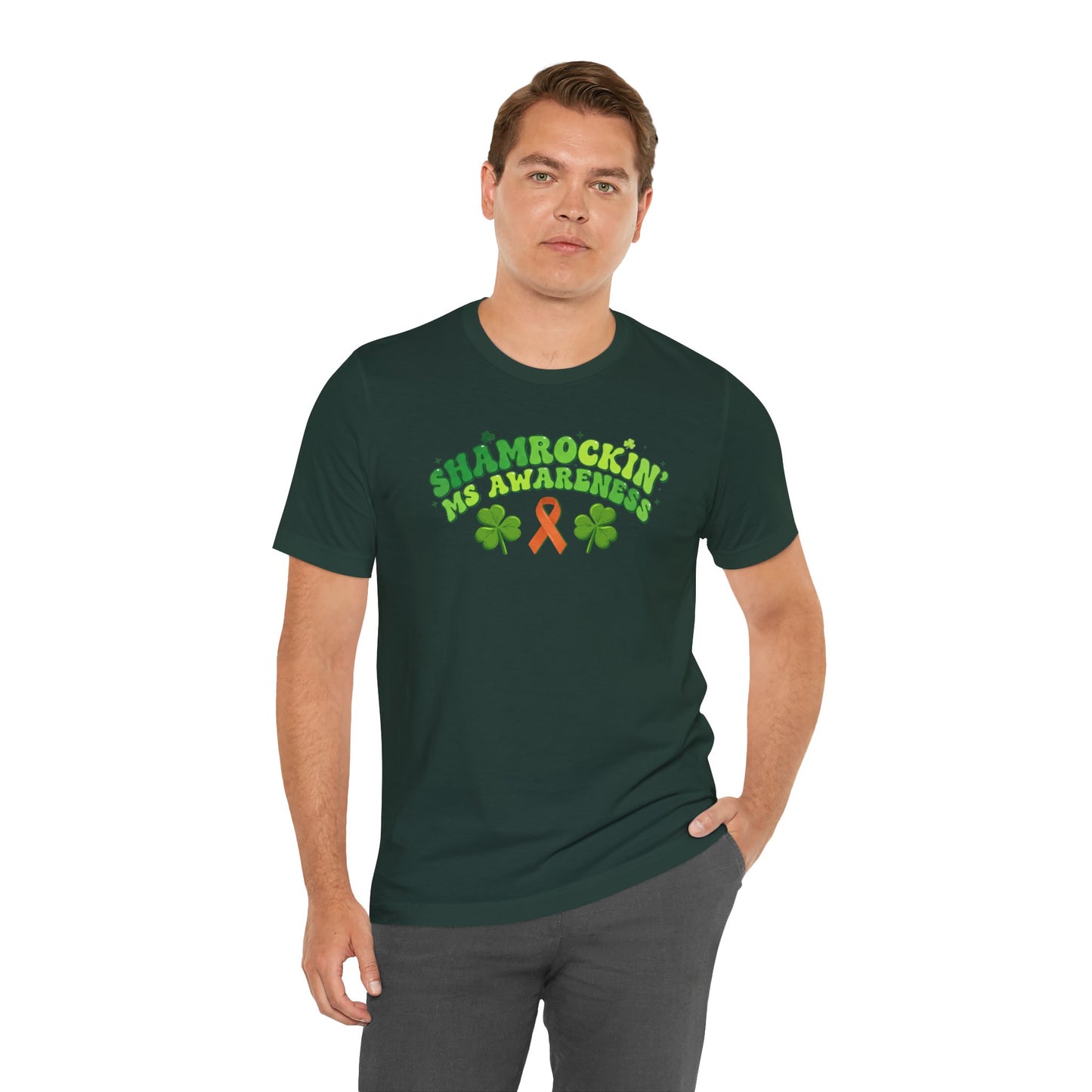 Shamrockin' MS Awareness T-Shirt - Groovy St. Patrick’s Day Multiple Sclerosis Warrior Shirt - Retro Spoonie Orange Ribbon Tee - Lucky Shamrock Awareness Gift