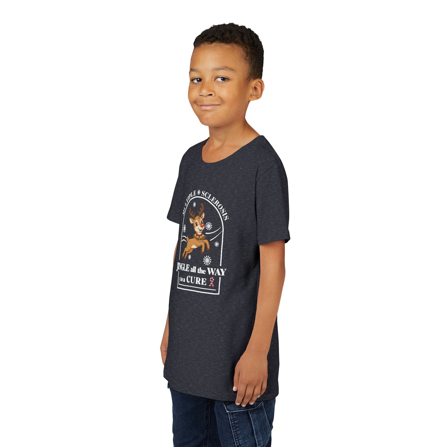 Youth "Jingle All The Way To A CURE" Short Sleeve Tee for Multiple Sclerosis Awareness