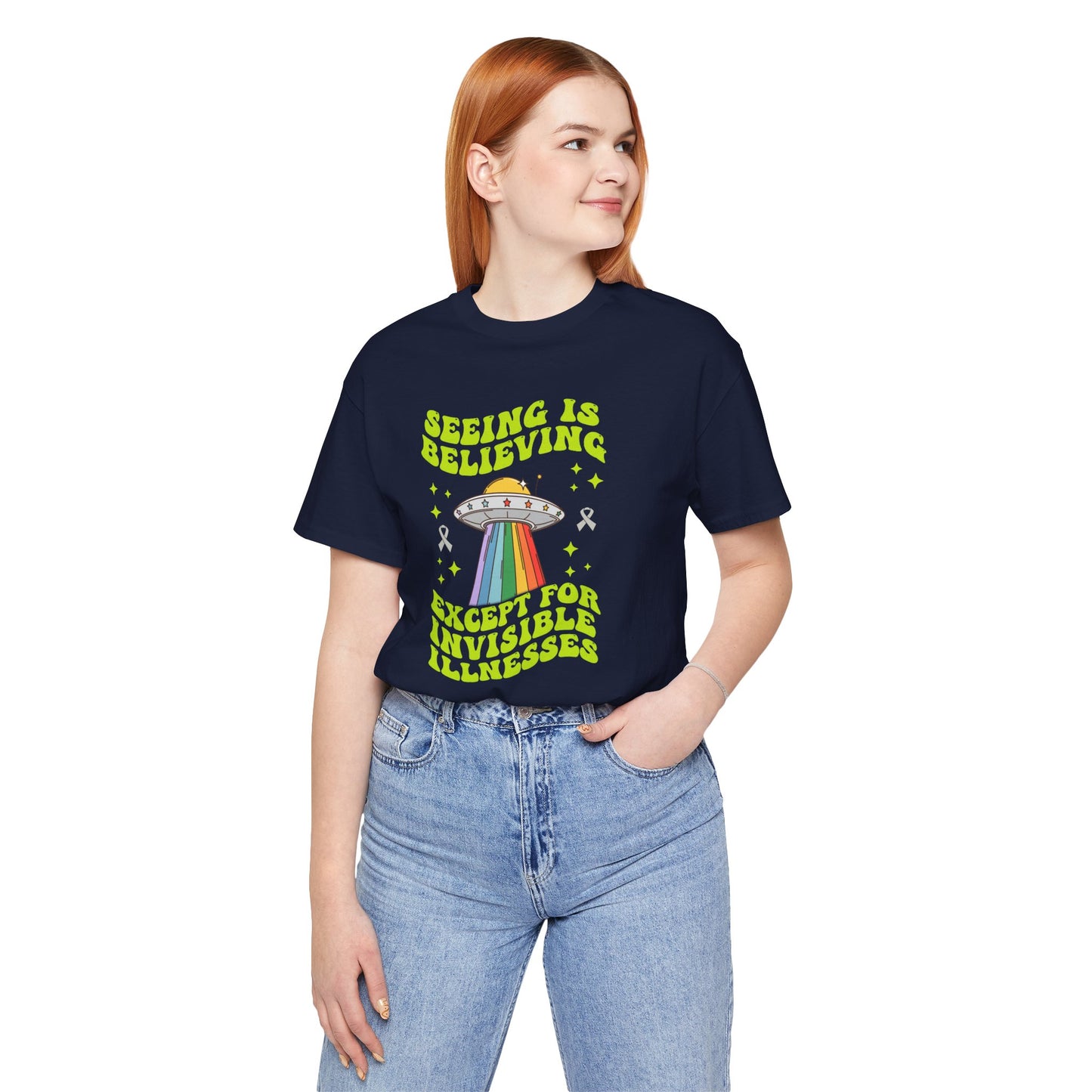Invisible Illness Awareness Shirt – Retro Rainbow UFO Graphic Tee Charity Shirt, Unisex, Gift for Supporters, Fundraising Apparel