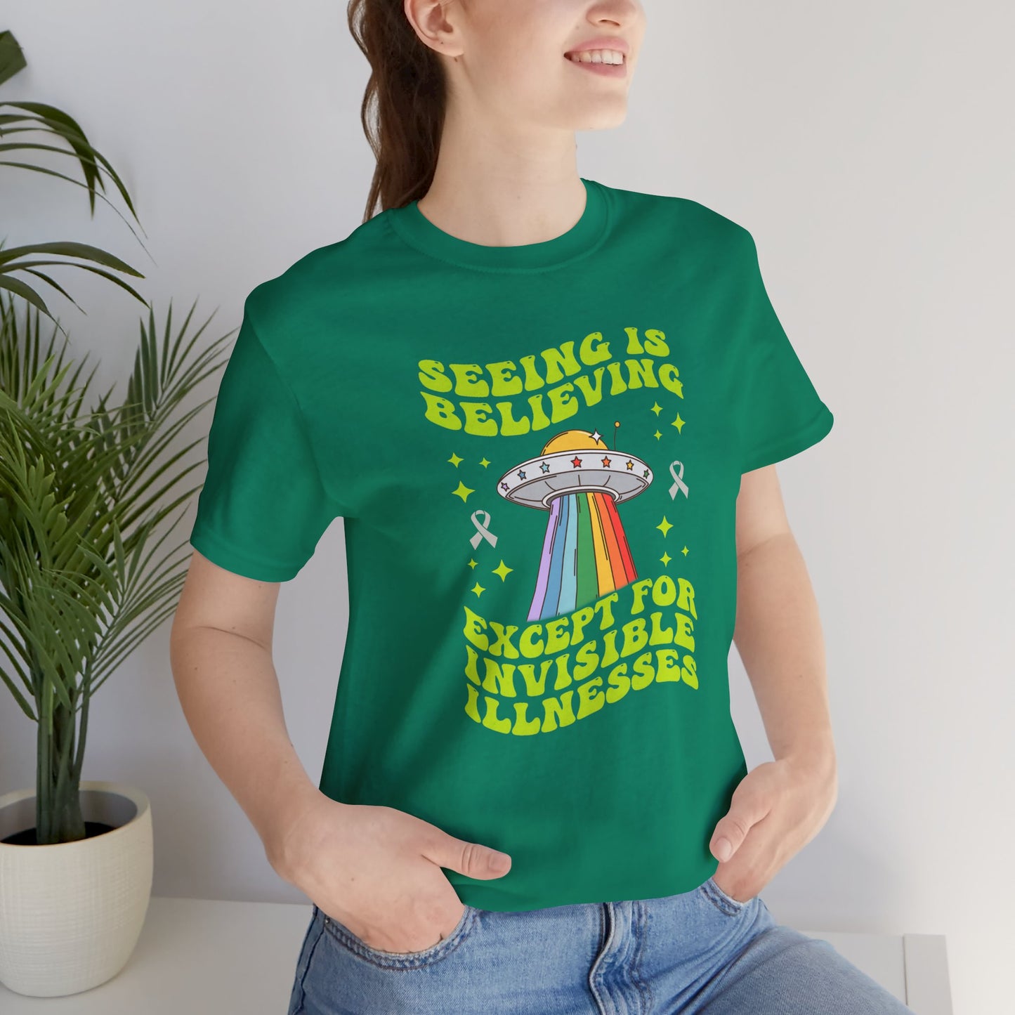Invisible Illness Awareness Shirt – Retro Rainbow UFO Graphic Tee Charity Shirt, Unisex, Gift for Supporters, Fundraising Apparel