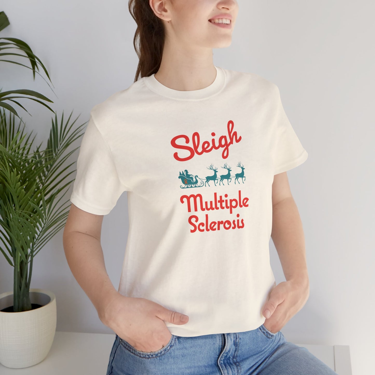 Cute Festive Sleigh MS Adult Tee Multiple Sclerosis Awareness, Charity Shirt, Unisex, Gift for Supporters, Fundraising Apparel