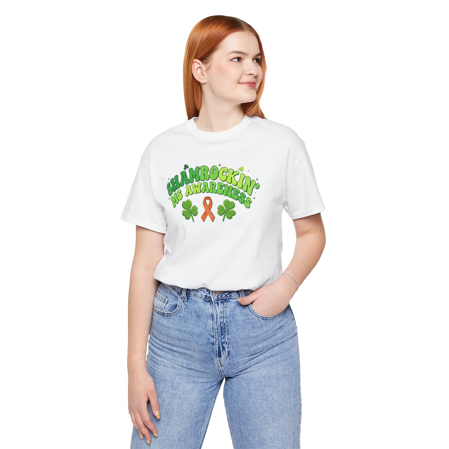 Shamrockin' MS Awareness T-Shirt - Groovy St. Patrick’s Day Multiple Sclerosis Warrior Shirt - Retro Spoonie Orange Ribbon Tee - Lucky Shamrock Awareness Gift