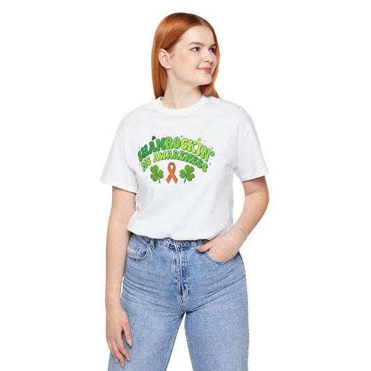 Shamrockin' MS Awareness T-Shirt - Groovy St. Patrick’s Day Multiple Sclerosis Warrior Shirt - Retro Spoonie Orange Ribbon Tee - Lucky Shamrock Awareness Gift