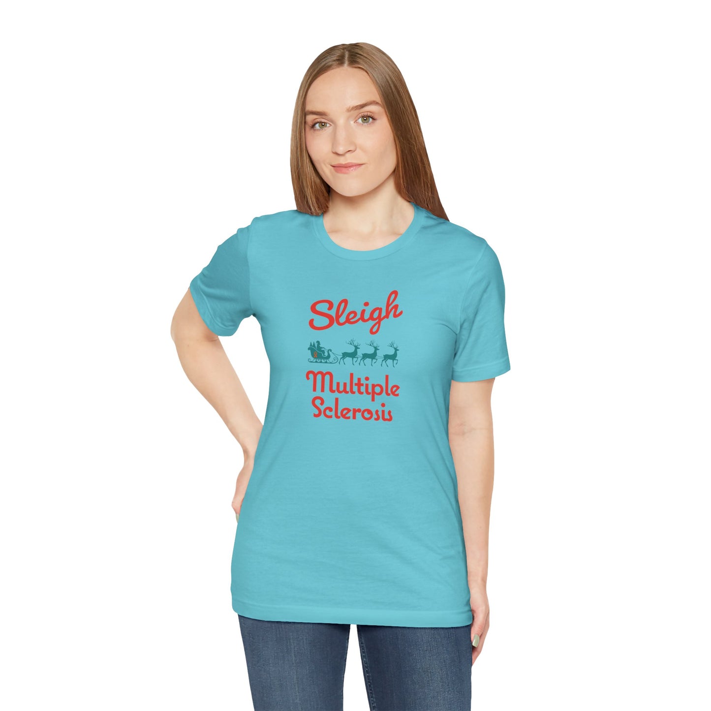 Cute Festive Sleigh MS Adult Tee Multiple Sclerosis Awareness, Charity Shirt, Unisex, Gift for Supporters, Fundraising Apparel
