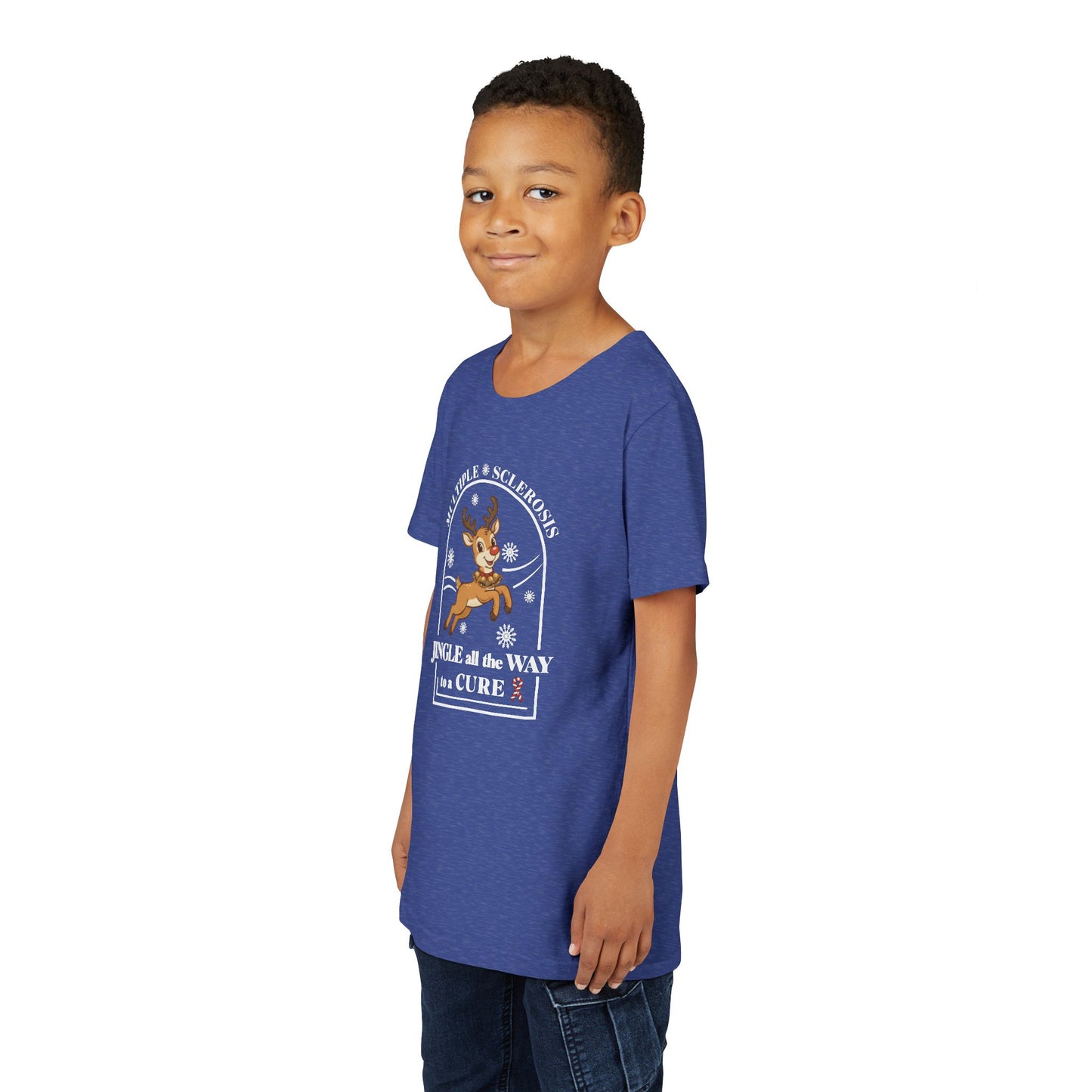 Youth "Jingle All The Way To A CURE" Short Sleeve Tee for Multiple Sclerosis Awareness