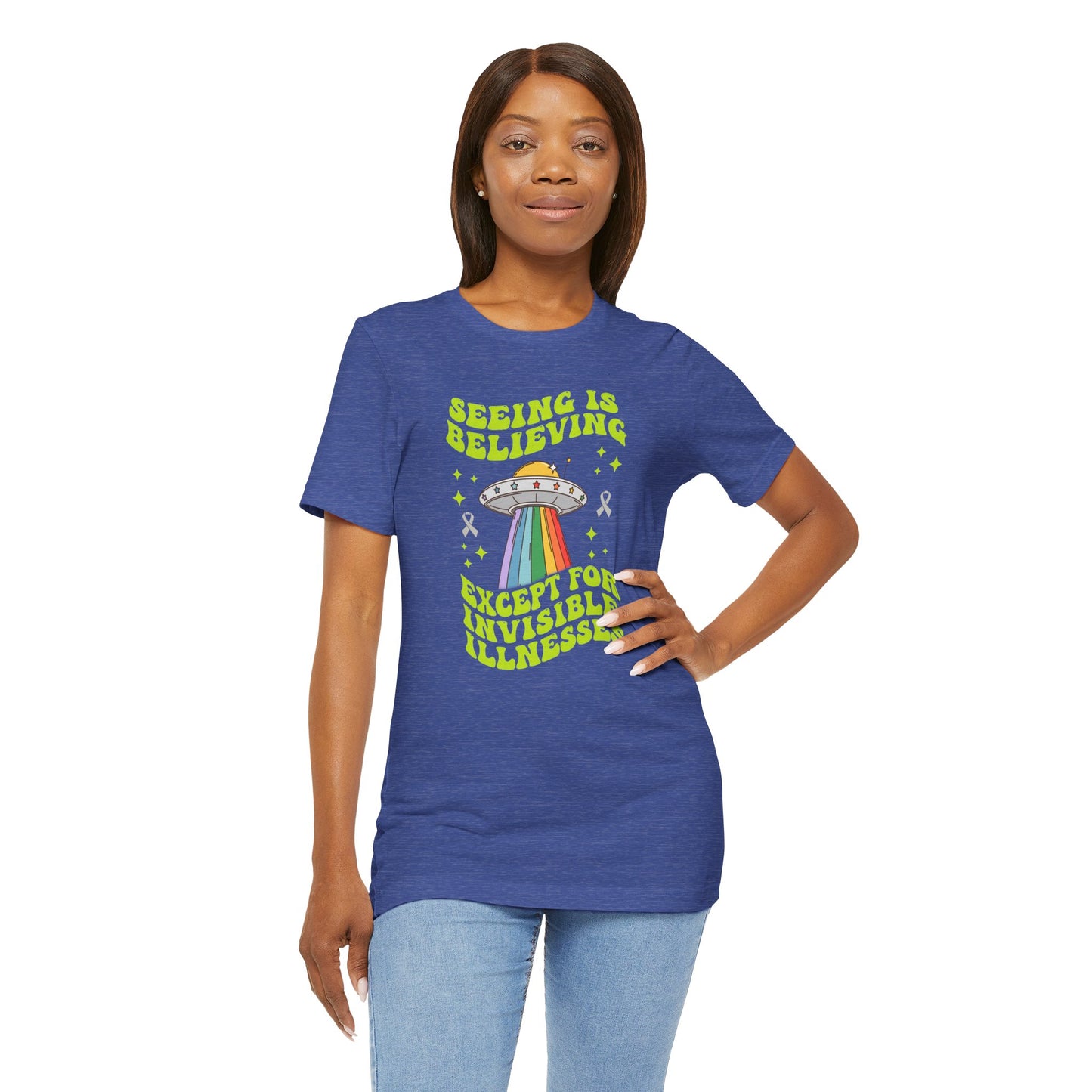 Invisible Illness Awareness Shirt – Retro Rainbow UFO Graphic Tee Charity Shirt, Unisex, Gift for Supporters, Fundraising Apparel