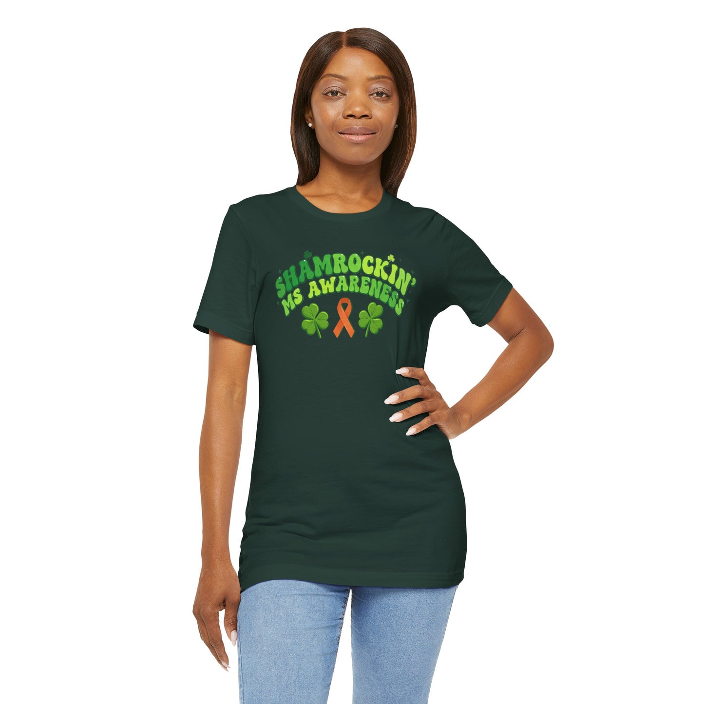 Shamrockin' MS Awareness T-Shirt - Groovy St. Patrick’s Day Multiple Sclerosis Warrior Shirt - Retro Spoonie Orange Ribbon Tee - Lucky Shamrock Awareness Gift