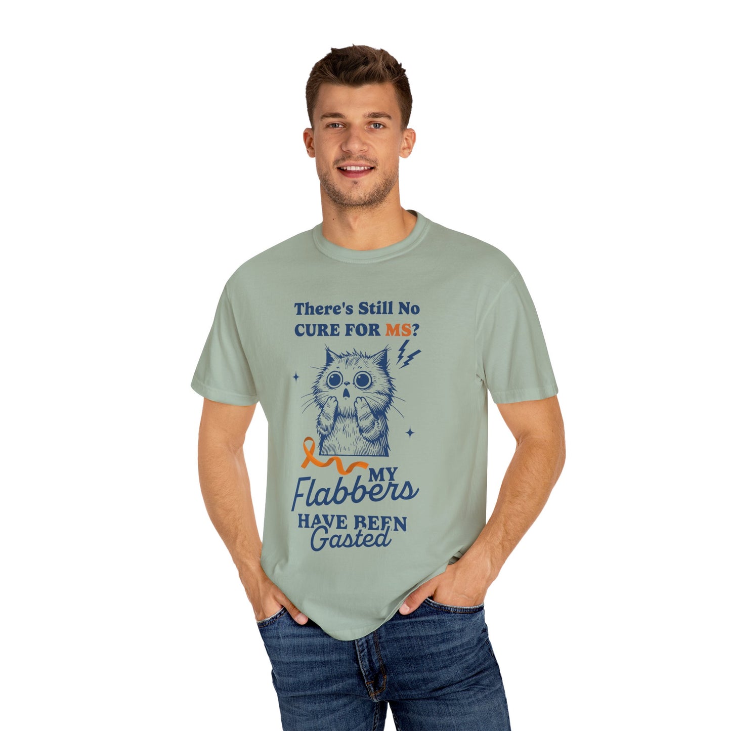 Cute Cat MS Awareness T-Shirt, Unisex Garment-Dyed Tee, "My Flabbers Have Been Gasted" MS Awareness T-Shirt  Funny Cat Shirt, Animal Lover Gift, Humor for MS Awareness