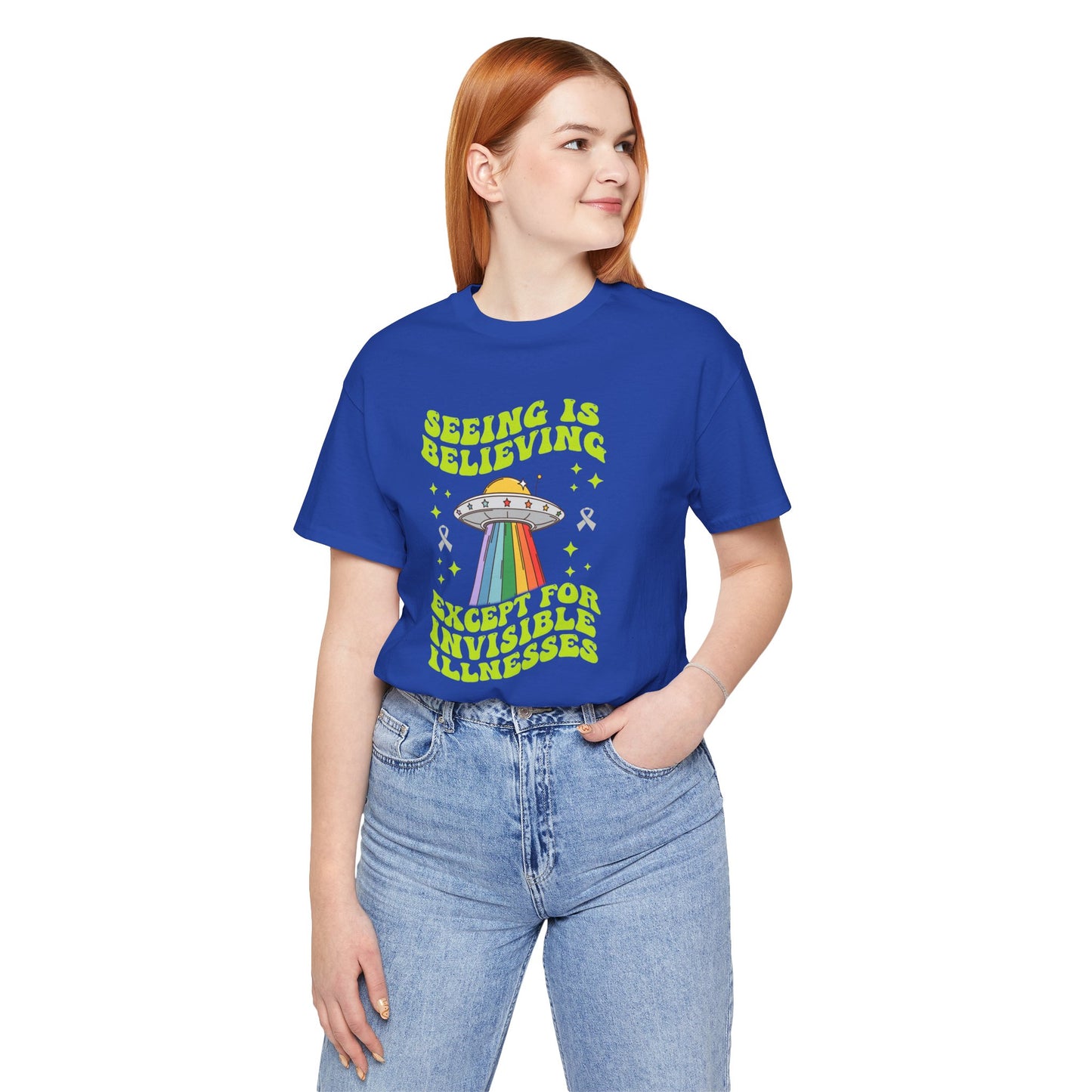 Invisible Illness Awareness Shirt – Retro Rainbow UFO Graphic Tee Charity Shirt, Unisex, Gift for Supporters, Fundraising Apparel