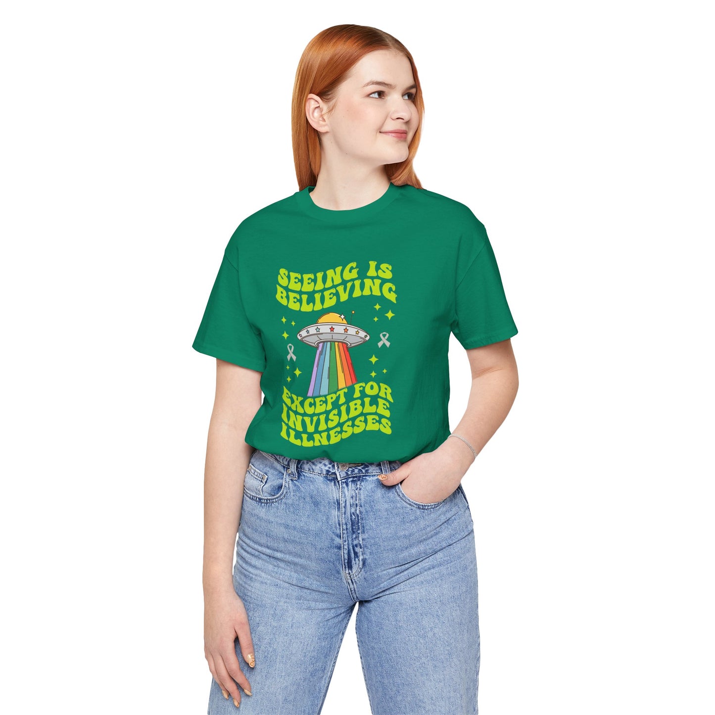 Invisible Illness Awareness Shirt – Retro Rainbow UFO Graphic Tee Charity Shirt, Unisex, Gift for Supporters, Fundraising Apparel