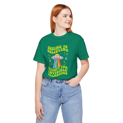 Invisible Illness Awareness Shirt – Retro Rainbow UFO Graphic Tee Charity Shirt, Unisex, Gift for Supporters, Fundraising Apparel