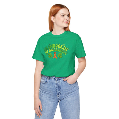 Shamrockin' MS Awareness T-Shirt - Groovy St. Patrick’s Day Multiple Sclerosis Warrior Shirt - Retro Spoonie Orange Ribbon Tee - Lucky Shamrock Awareness Gift