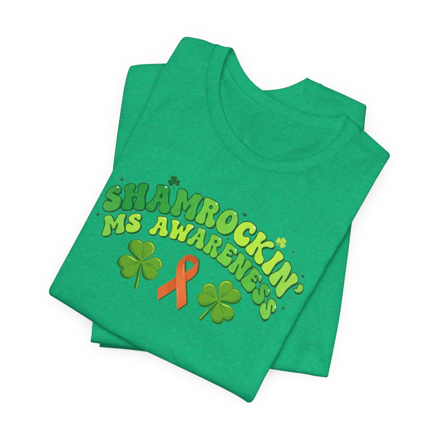 Shamrockin' MS Awareness T-Shirt - Groovy St. Patrick’s Day Multiple Sclerosis Warrior Shirt - Retro Spoonie Orange Ribbon Tee - Lucky Shamrock Awareness Gift