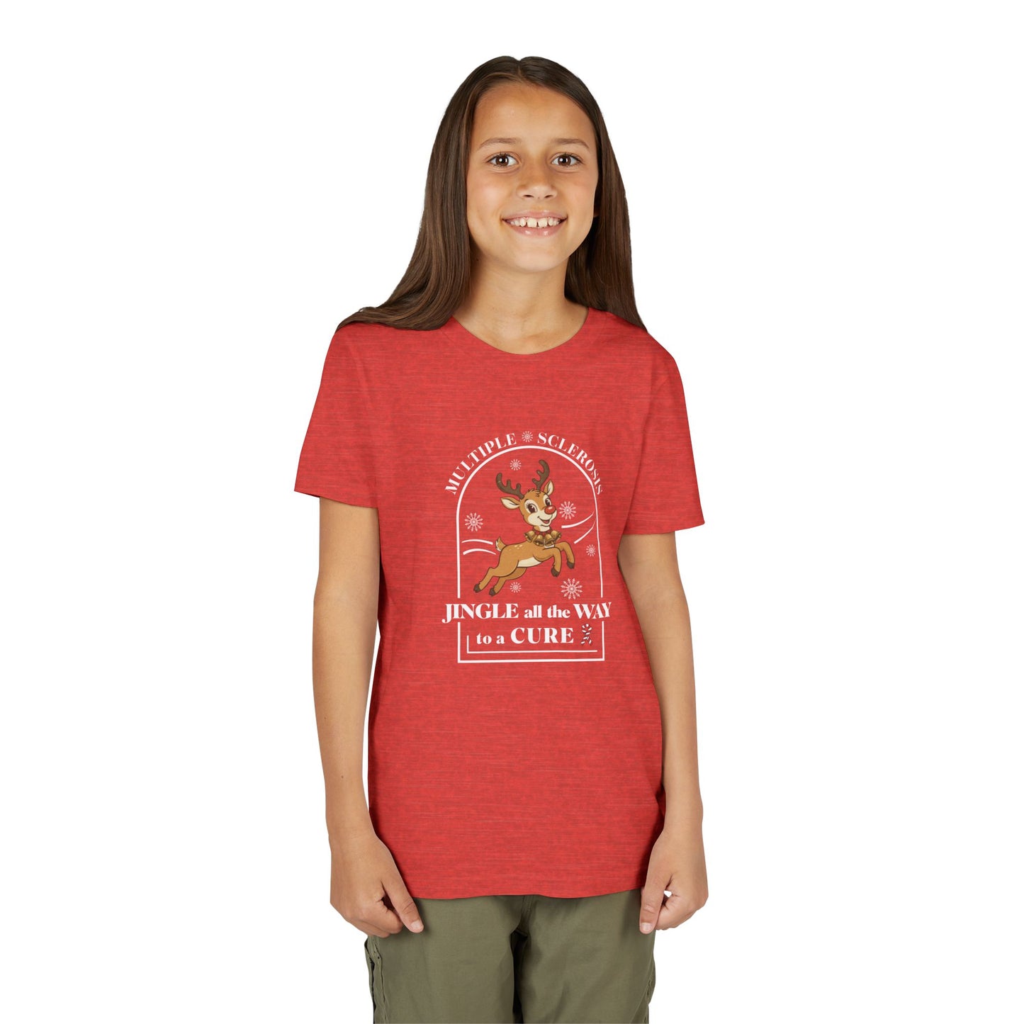 Youth "Jingle All The Way To A CURE" Short Sleeve Tee for Multiple Sclerosis Awareness