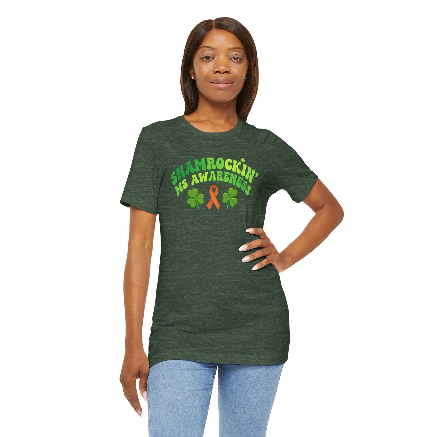 Shamrockin' MS Awareness T-Shirt - Groovy St. Patrick’s Day Multiple Sclerosis Warrior Shirt - Retro Spoonie Orange Ribbon Tee - Lucky Shamrock Awareness Gift