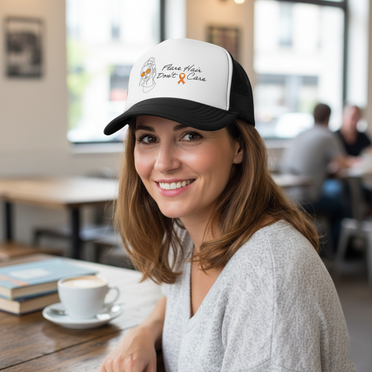 Flare Hair Don't Care Trucker Cap | Funny MS Awareness Hat | Chronic Illness Warrior Cap