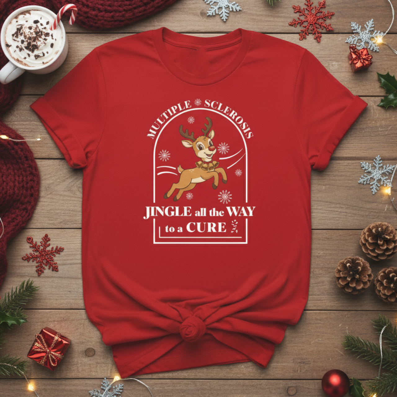 Jingle All The Way To A Cure For MS T-Shirt | Multiple Sclerosis Christmas Tee