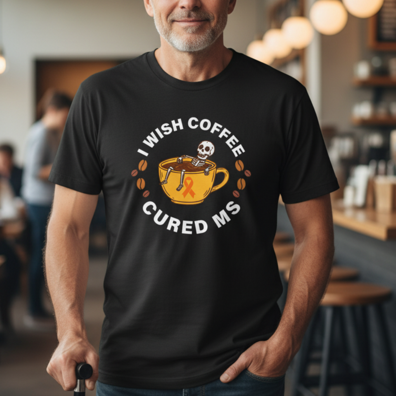 Cute I Wish COFFEE Cured MS - Adult Tee Multiple Sclerosis Awareness, Charity Shirt, Unisex, Gift for Supporters, Fundraising Apparel