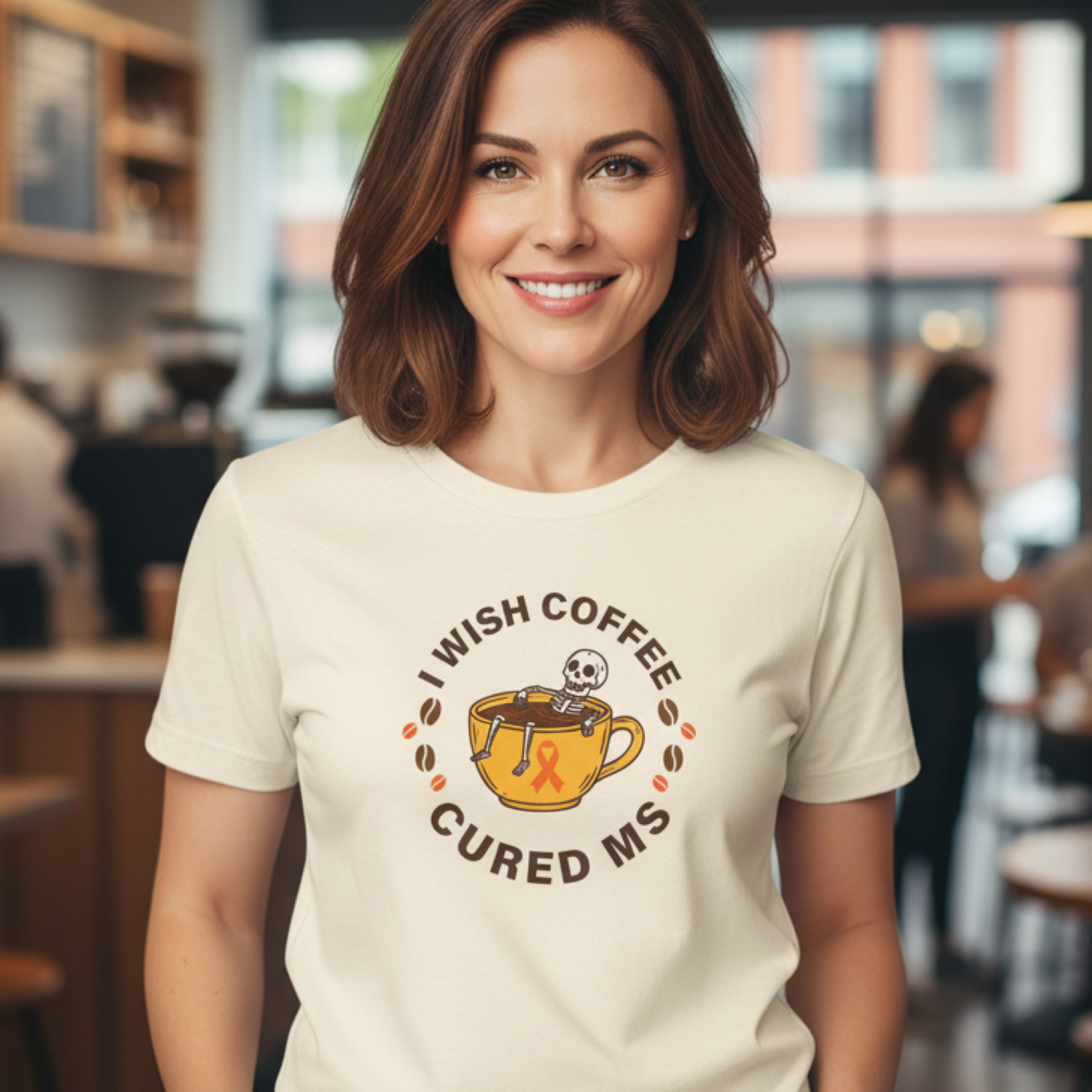 Cute I Wish COFFEE Cured MS - Adult Tee Multiple Sclerosis Awareness, Charity Shirt, Unisex, Gift for Supporters, Fundraising Apparel