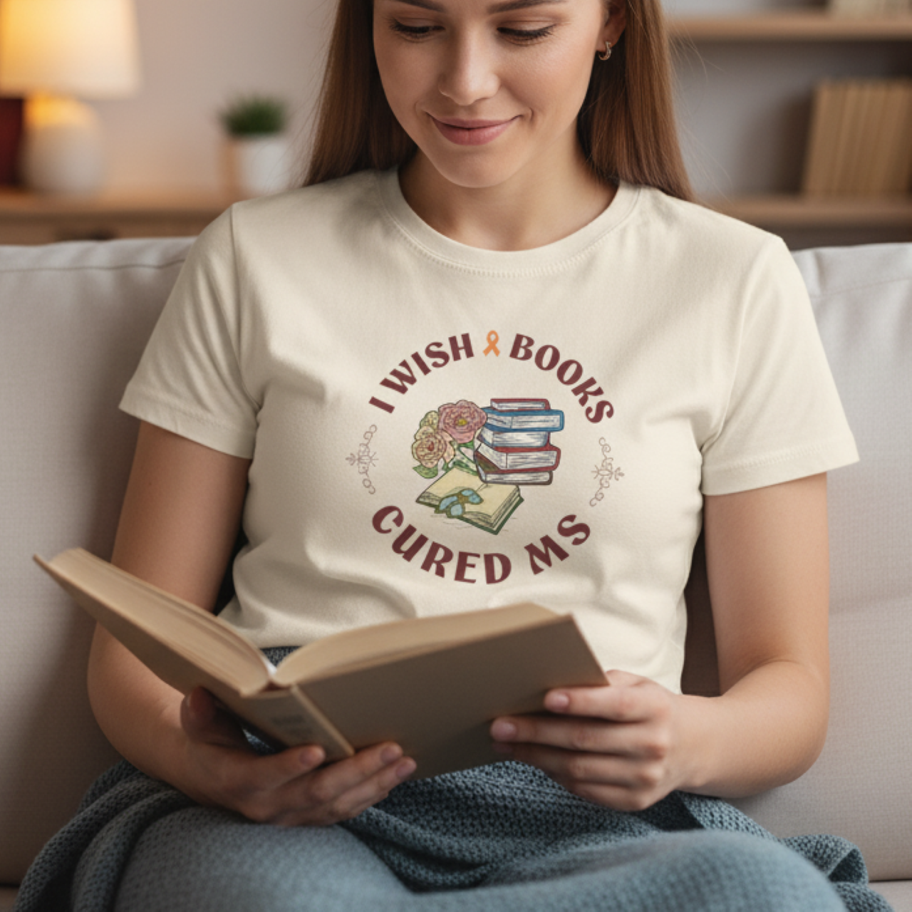 I Wish BOOKS Cured MS - Adult Tee Multiple Sclerosis Awareness, Charity Shirt, Unisex, Gift for Supporters, Fundraising Apparel
