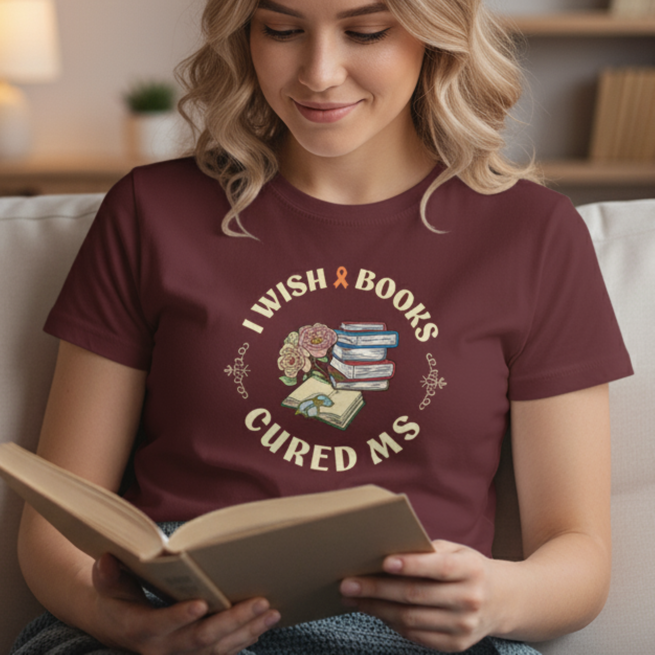 I Wish BOOKS Cured MS - Adult Tee Multiple Sclerosis Awareness, Charity Shirt, Unisex, Gift for Supporters, Fundraising Apparel