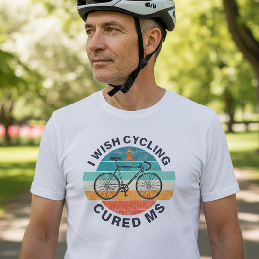 Cute I Wish CYCLING Cured MS - Adult Tee Multiple Sclerosis Awareness, Charity Shirt, Unisex, Gift for Supporters, Fundraising Apparel
