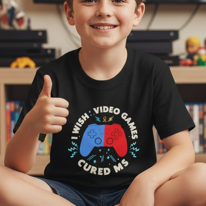 Youth I Wish VIDEO GAMES CURED MS Short Sleeve Tee for Multiple Sclerosis Awareness