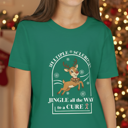 Youth "Jingle All The Way To A CURE" Short Sleeve Tee for Multiple Sclerosis Awareness