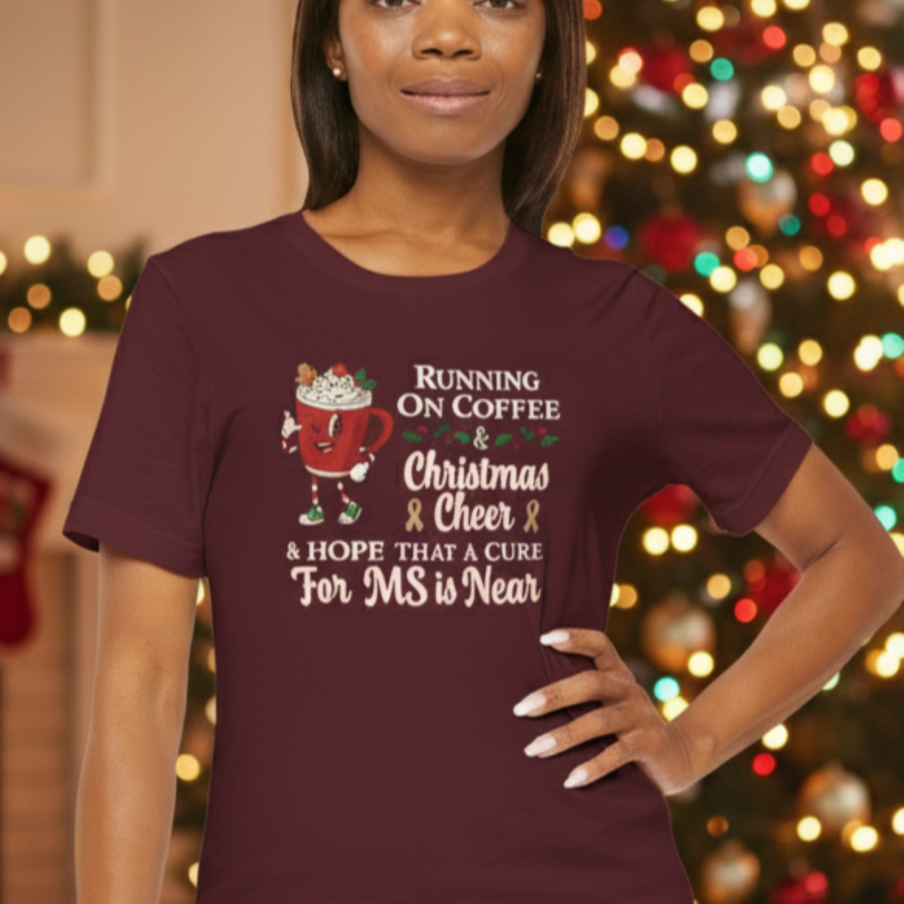 Coffee & Christmas Cheer & a CURE for MS in NEAR; Adult Multiple Sclerosis Awareness, Charity Shirt, Unisex, Gift for Supporters, Fundraising Apparel