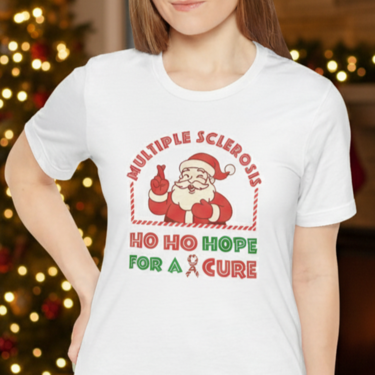 Ho Ho HOPE for a Cure Adult Tee, Multiple Sclerosis Awareness, Charity Shirt, Unisex, Gift for Supporters, Fundraising Apparel