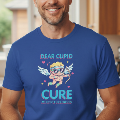 MS Awareness Shirt, Dear Cupid Cure Multiple Sclerosis, Valentine’s Day MS Gift, Retro Cupid Graphic Tee for MS Warriors