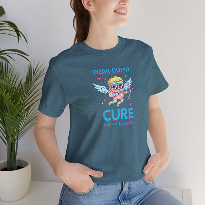 MS Awareness Shirt, Dear Cupid Cure Multiple Sclerosis, Valentine’s Day MS Gift, Retro Cupid Graphic Tee for MS Warriors