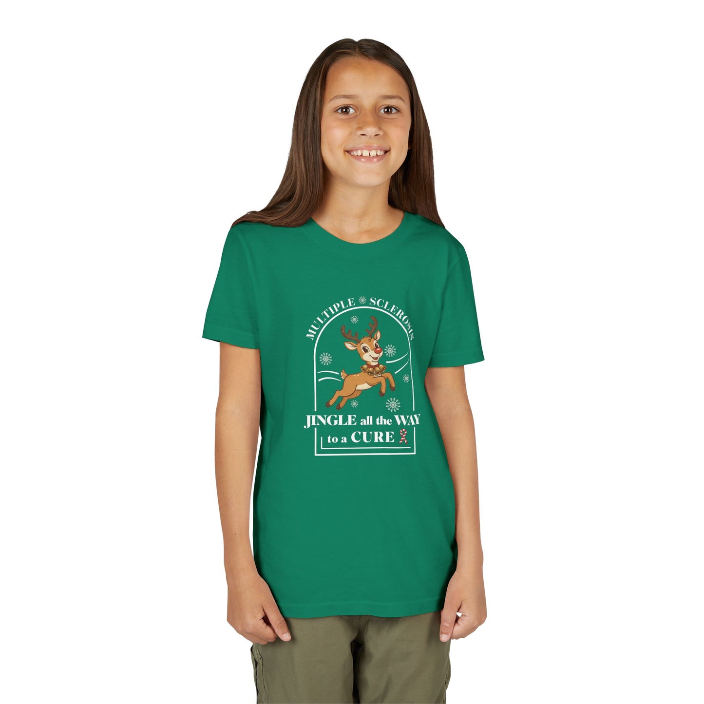 Youth "Jingle All The Way To A CURE" Short Sleeve Tee for Multiple Sclerosis Awareness