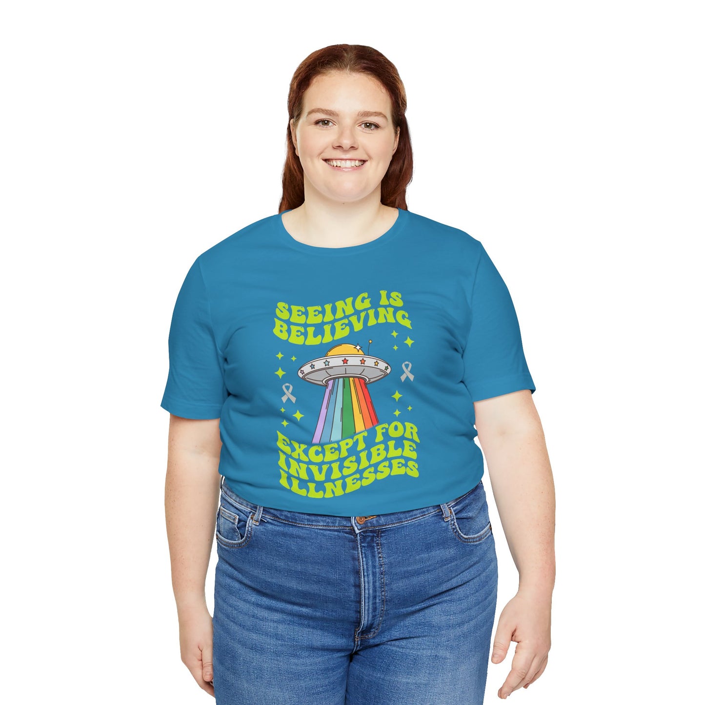 Invisible Illness Awareness Shirt – Retro Rainbow UFO Graphic Tee Charity Shirt, Unisex, Gift for Supporters, Fundraising Apparel