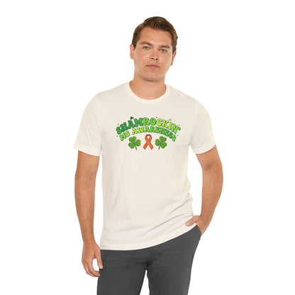 Shamrockin' MS Awareness T-Shirt - Groovy St. Patrick’s Day Multiple Sclerosis Warrior Shirt - Retro Spoonie Orange Ribbon Tee - Lucky Shamrock Awareness Gift