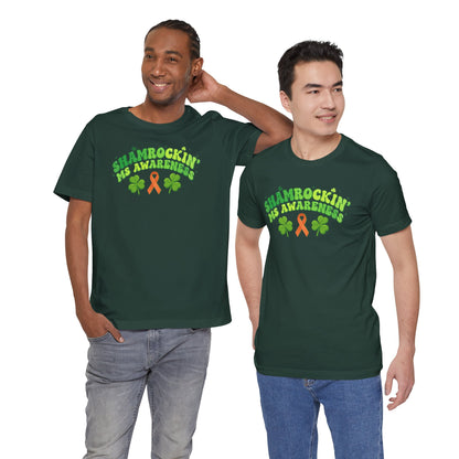 Shamrockin' MS Awareness T-Shirt - Groovy St. Patrick’s Day Multiple Sclerosis Warrior Shirt - Retro Spoonie Orange Ribbon Tee - Lucky Shamrock Awareness Gift