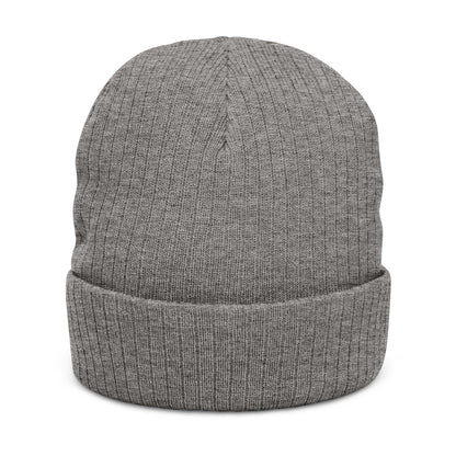 Peace Love Cure MS Embroidered Ribbed Knit Beanie - Love, Peace, Heart Design