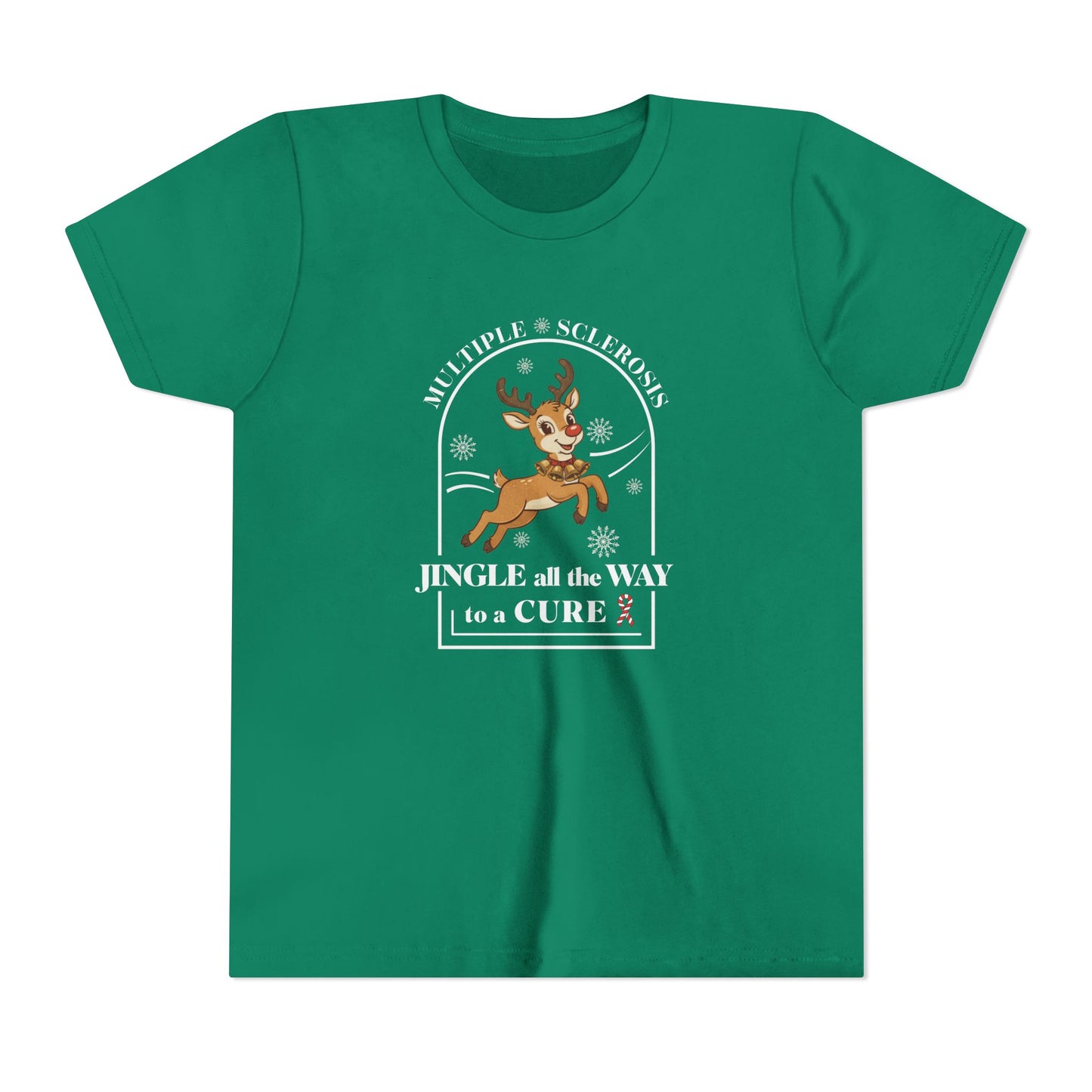 Youth "Jingle All The Way To A CURE" Short Sleeve Tee for Multiple Sclerosis Awareness
