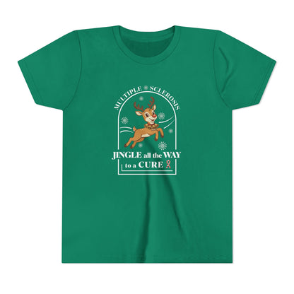 Youth "Jingle All The Way To A CURE" Short Sleeve Tee for Multiple Sclerosis Awareness