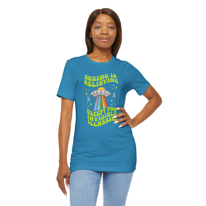 Invisible Illness Awareness Shirt – Retro Rainbow UFO Graphic Tee Charity Shirt, Unisex, Gift for Supporters, Fundraising Apparel