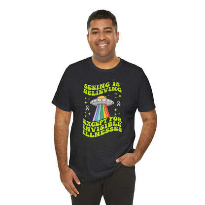 Invisible Illness Awareness Shirt – Retro Rainbow UFO Graphic Tee Charity Shirt, Unisex, Gift for Supporters, Fundraising Apparel