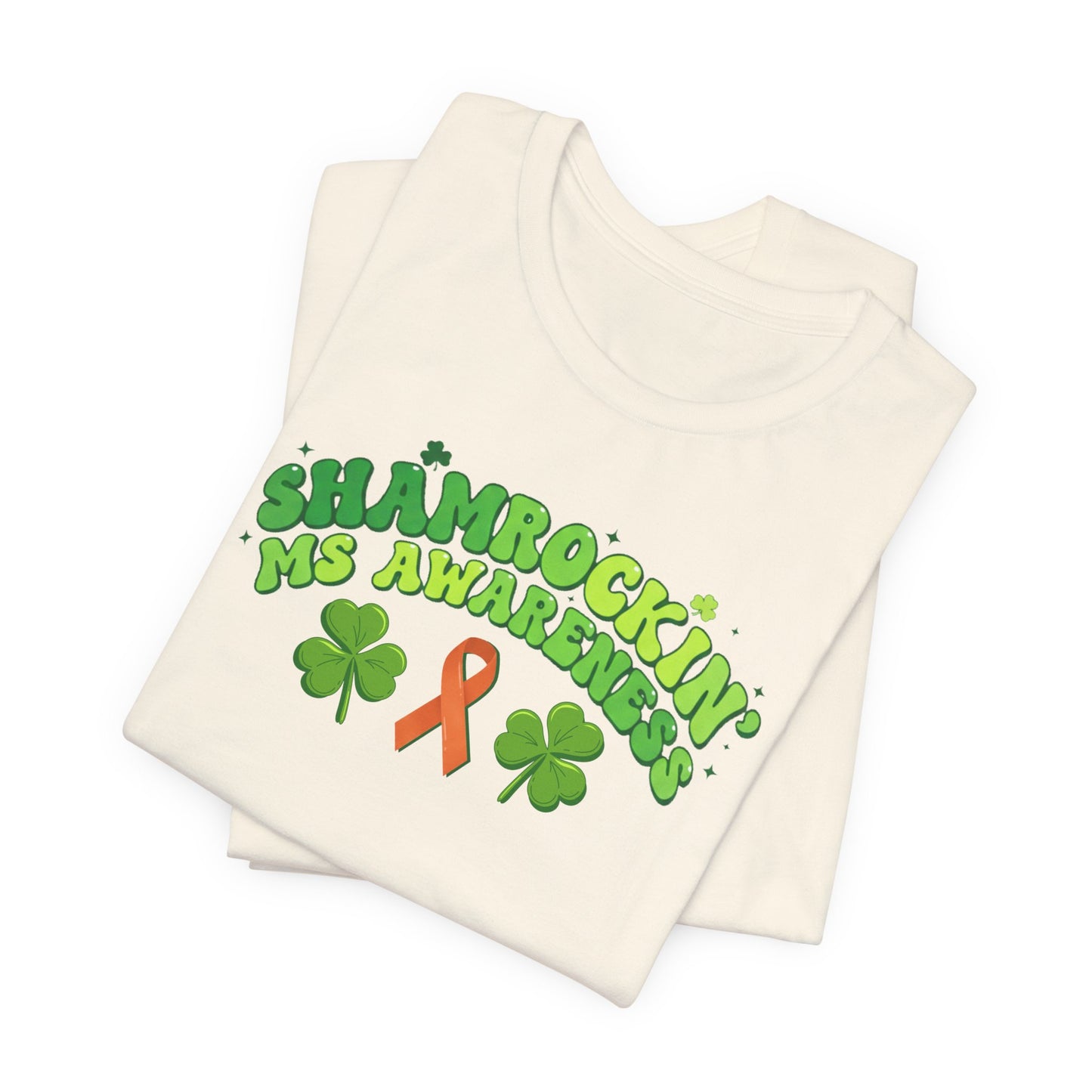 Shamrockin' MS Awareness T-Shirt - Groovy St. Patrick’s Day Multiple Sclerosis Warrior Shirt - Retro Spoonie Orange Ribbon Tee - Lucky Shamrock Awareness Gift