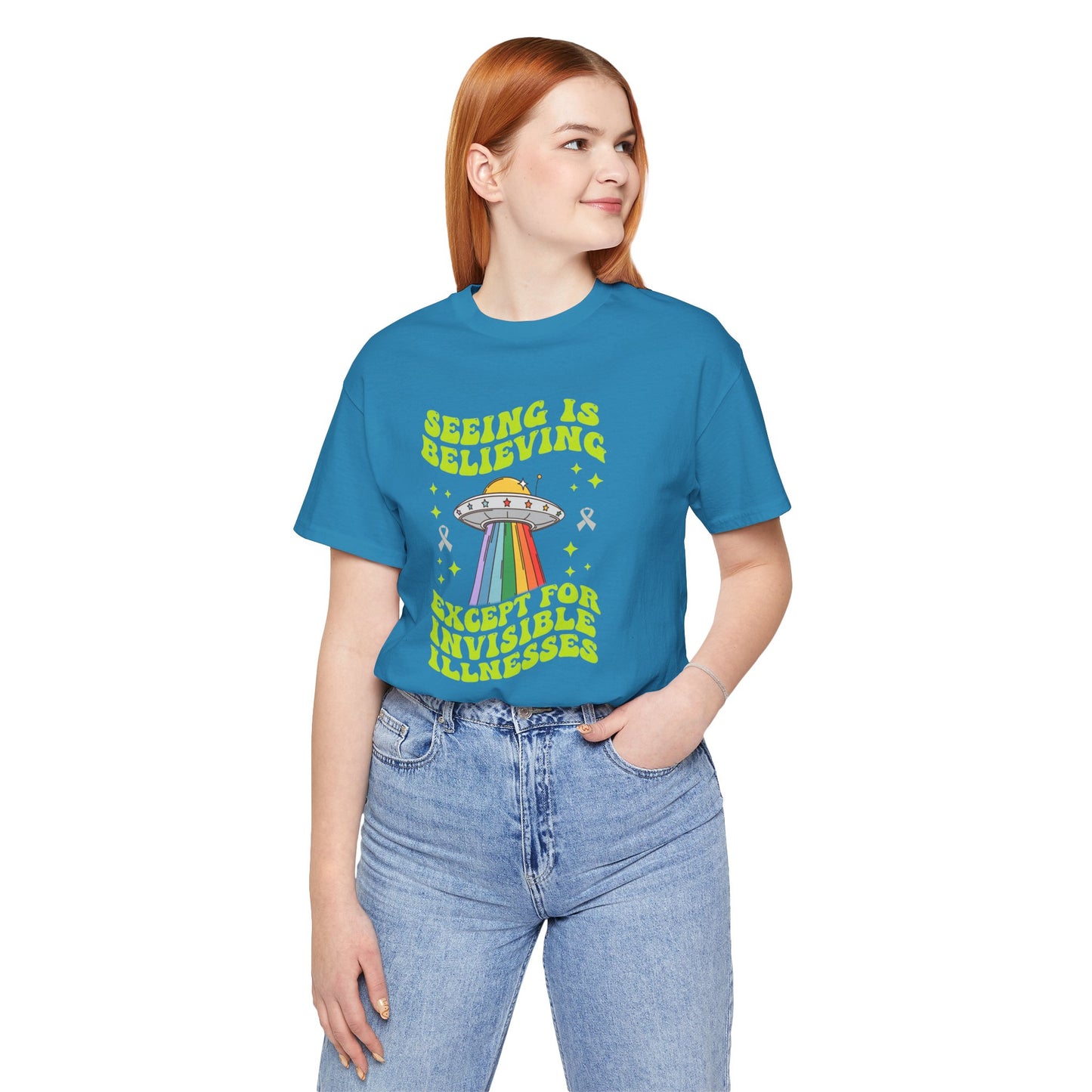 Invisible Illness Awareness Shirt – Retro Rainbow UFO Graphic Tee Charity Shirt, Unisex, Gift for Supporters, Fundraising Apparel